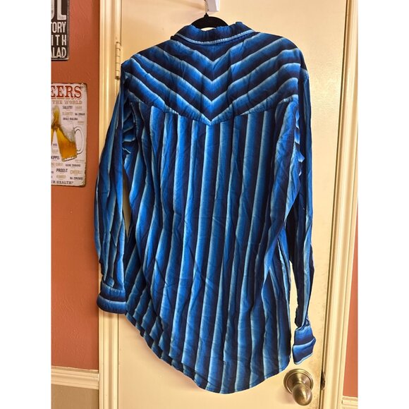 Vintage Express Rider Western Striped Button-Up Shirt Blue/Navy Long Sleeve 100% - Picture 6 of 6